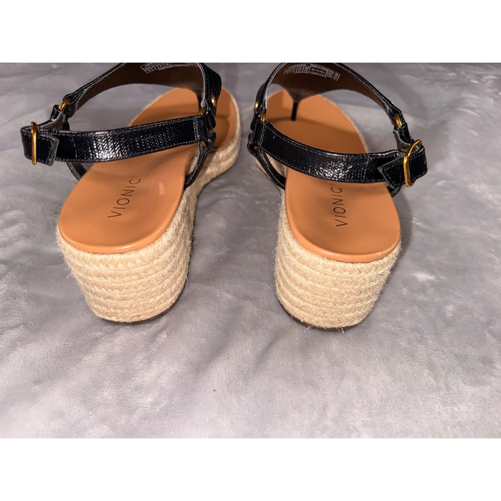 Vionic Wedge Black Leather Espadrille‎ Sandals Womens 10 - Picture 3 of 9